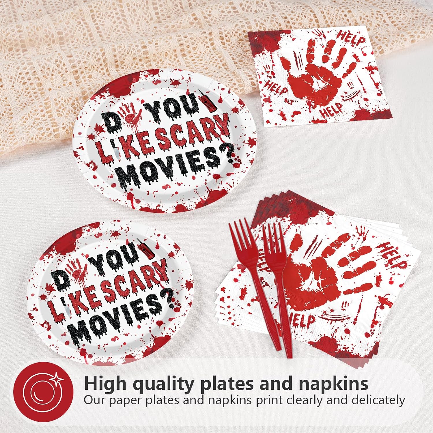 96Pcs Do You Like Scary Movies Halloween Plates Set - Grencian