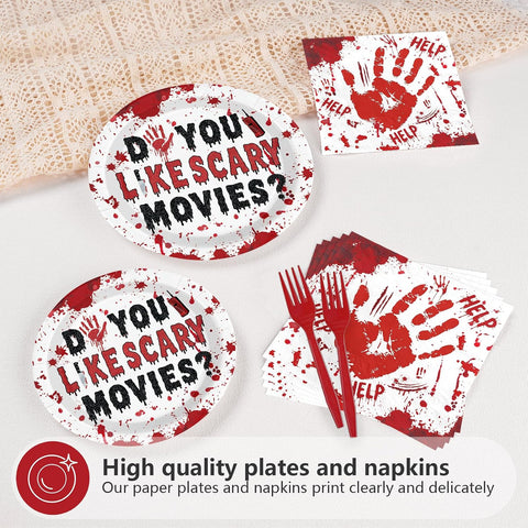 96Pcs Do You Like Scary Movies Halloween Plates Set - Grencian