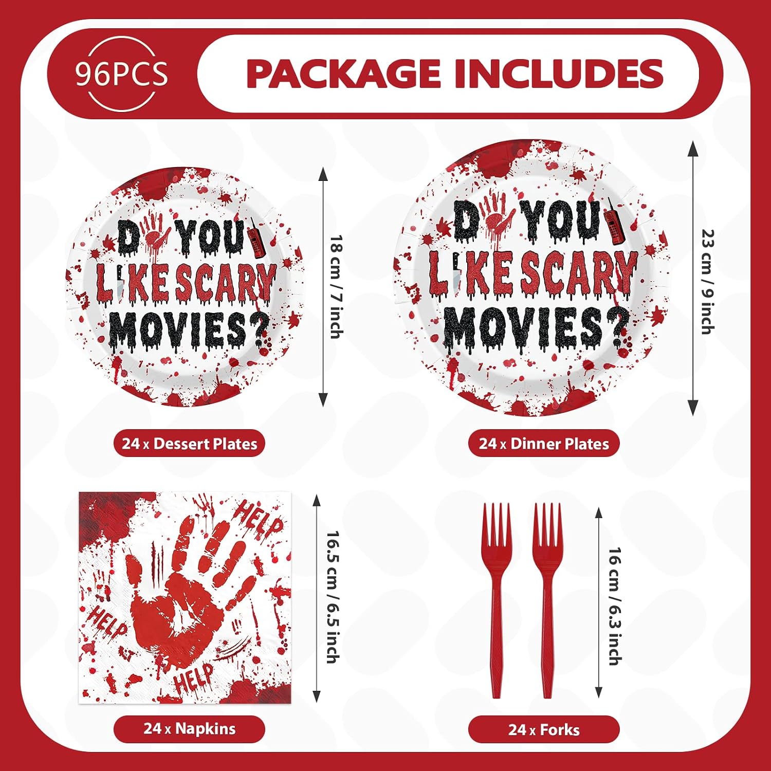 96Pcs Do You Like Scary Movies Halloween Plates Set - Grencian
