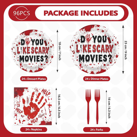 96Pcs Do You Like Scary Movies Halloween Plates Set - Grencian