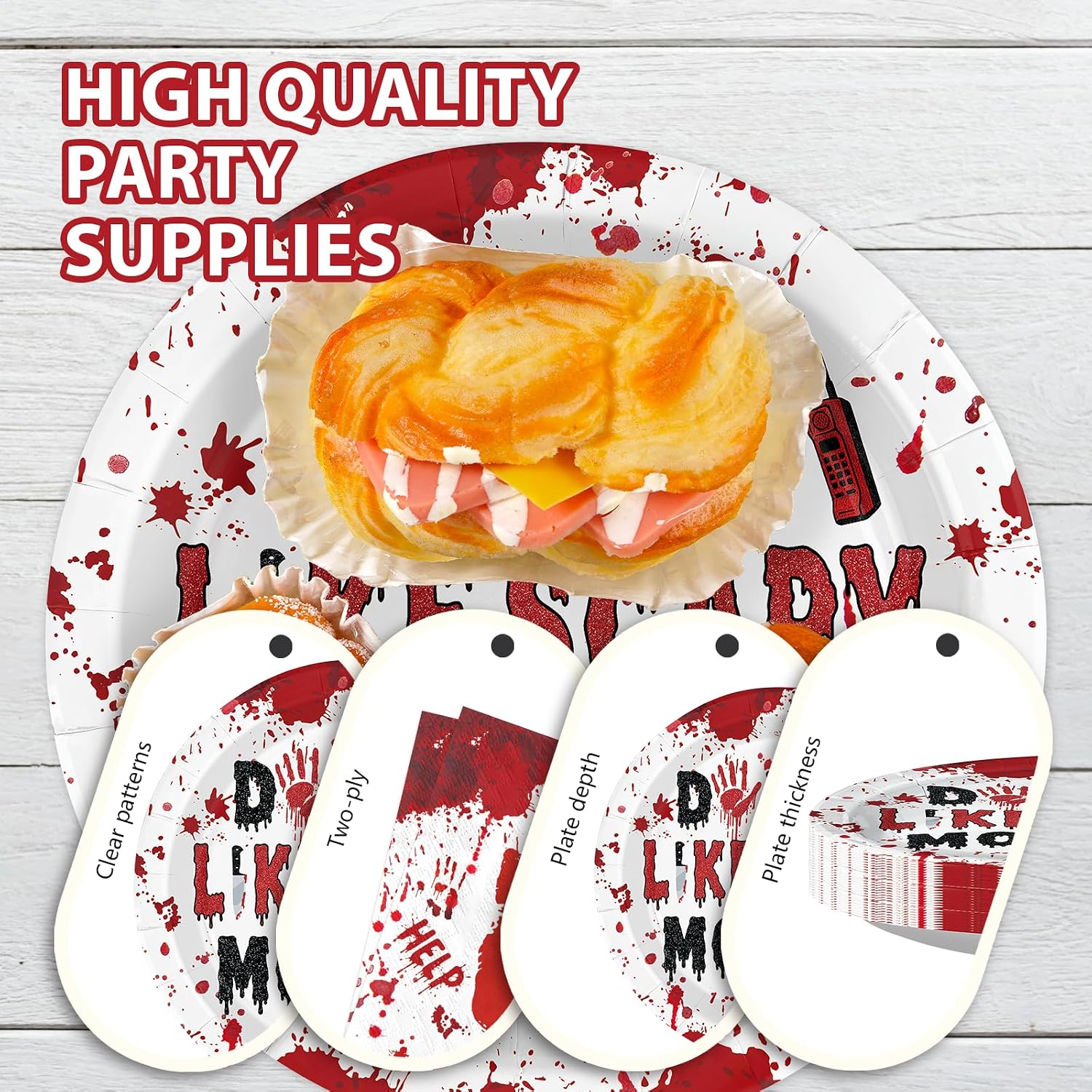 96Pcs Do You Like Scary Movies Halloween Plates Set - Grencian