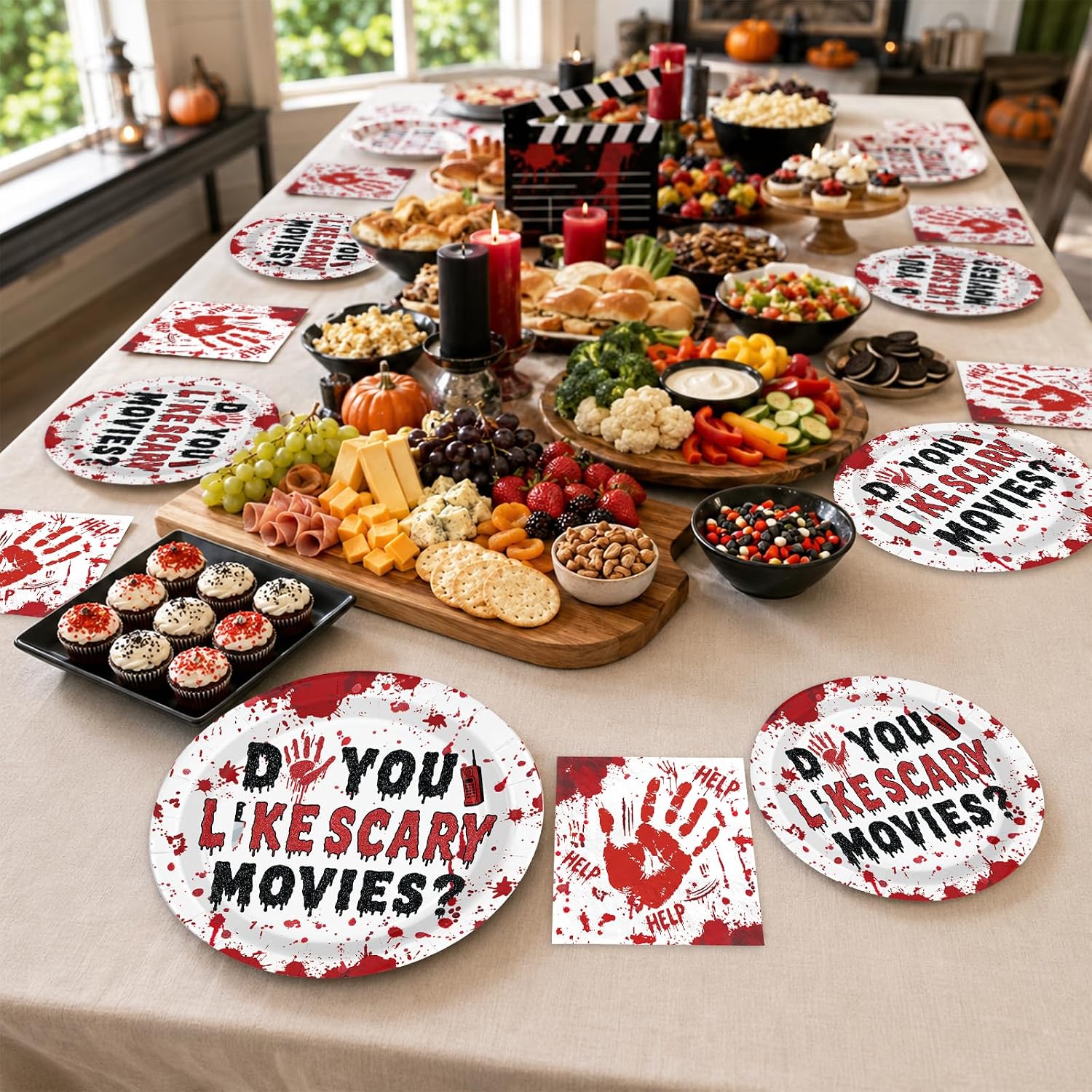 96Pcs Do You Like Scary Movies Halloween Plates Set - Grencian