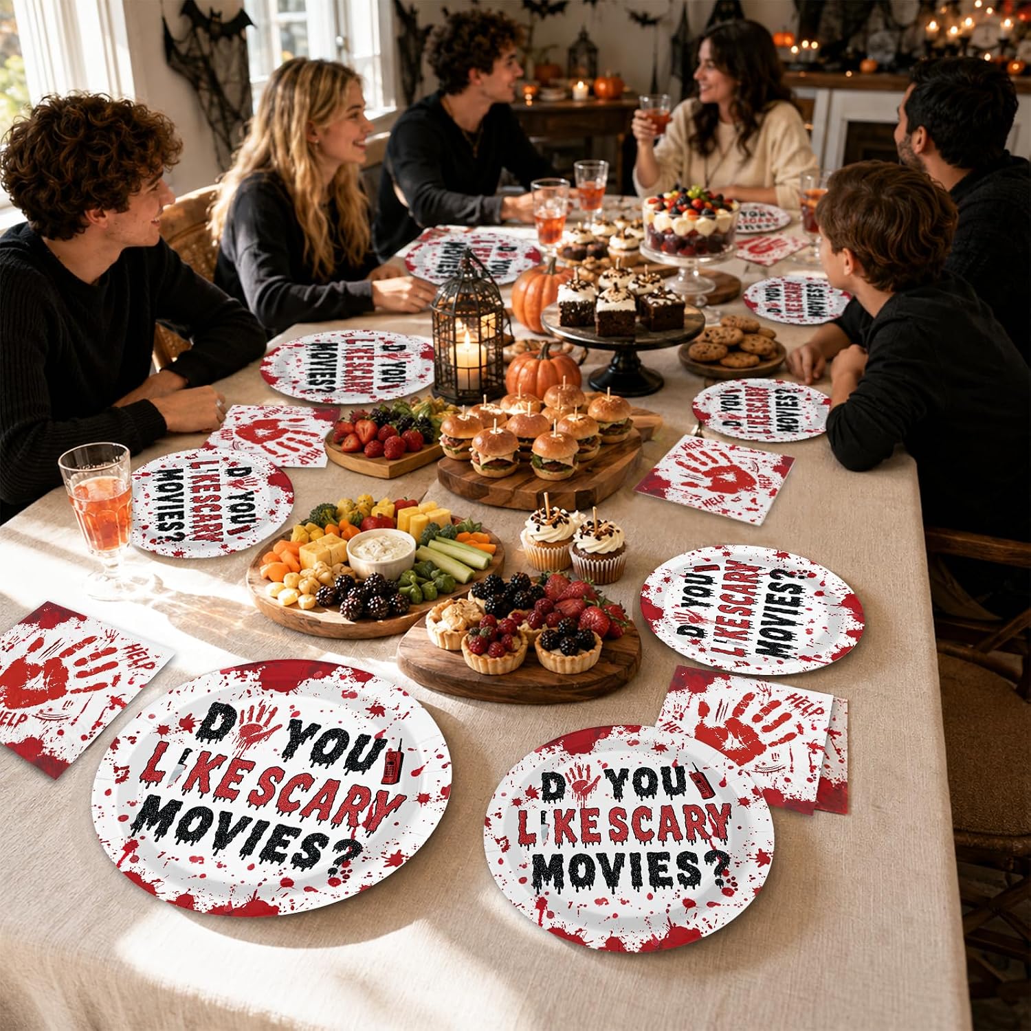 96Pcs Do You Like Scary Movies Halloween Plates Set - Grencian