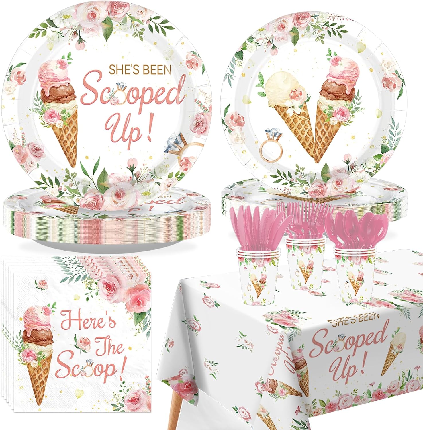 170Pcs Ice Cream Bridal Shower Party Supplies Serves 24 - Grencian
