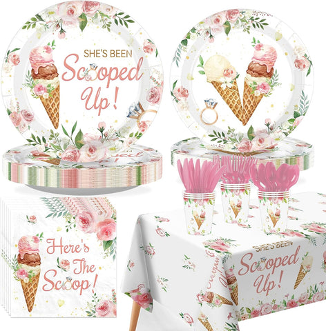 170Pcs Ice Cream Bridal Shower Party Supplies Serves 24 - Grencian