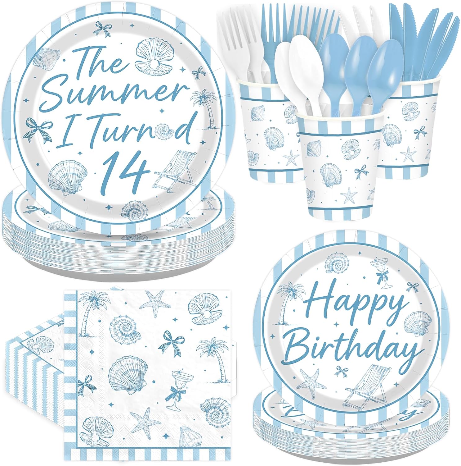 168Pcs Summer Seashell Birthday Party Supplies Serves 24 - Grencian