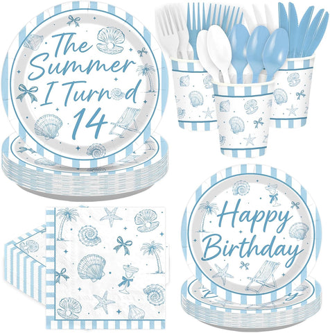 168Pcs Summer Seashell Birthday Party Supplies Serves 24 - Grencian