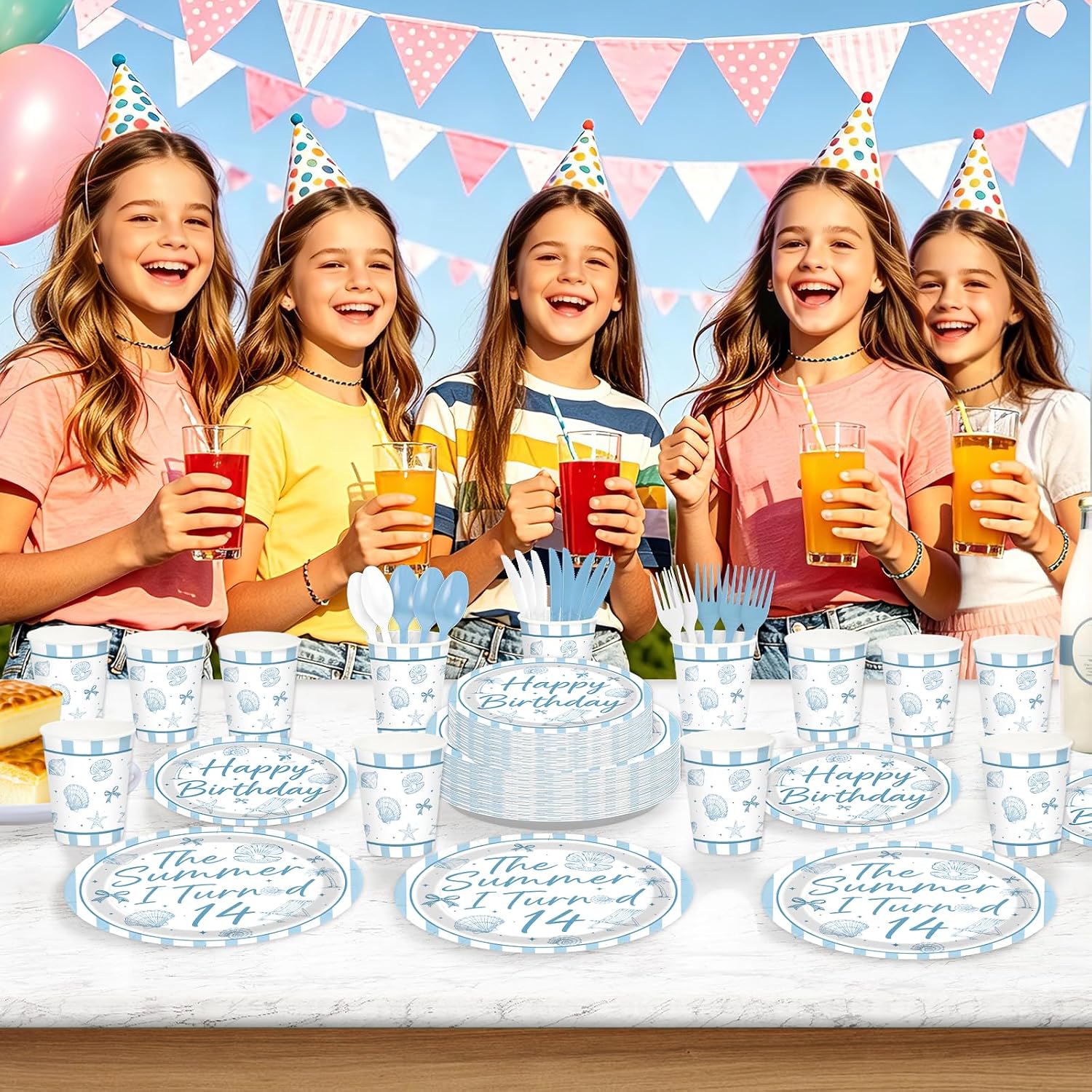 168Pcs Summer Seashell Birthday Party Supplies Serves 24 - Grencian