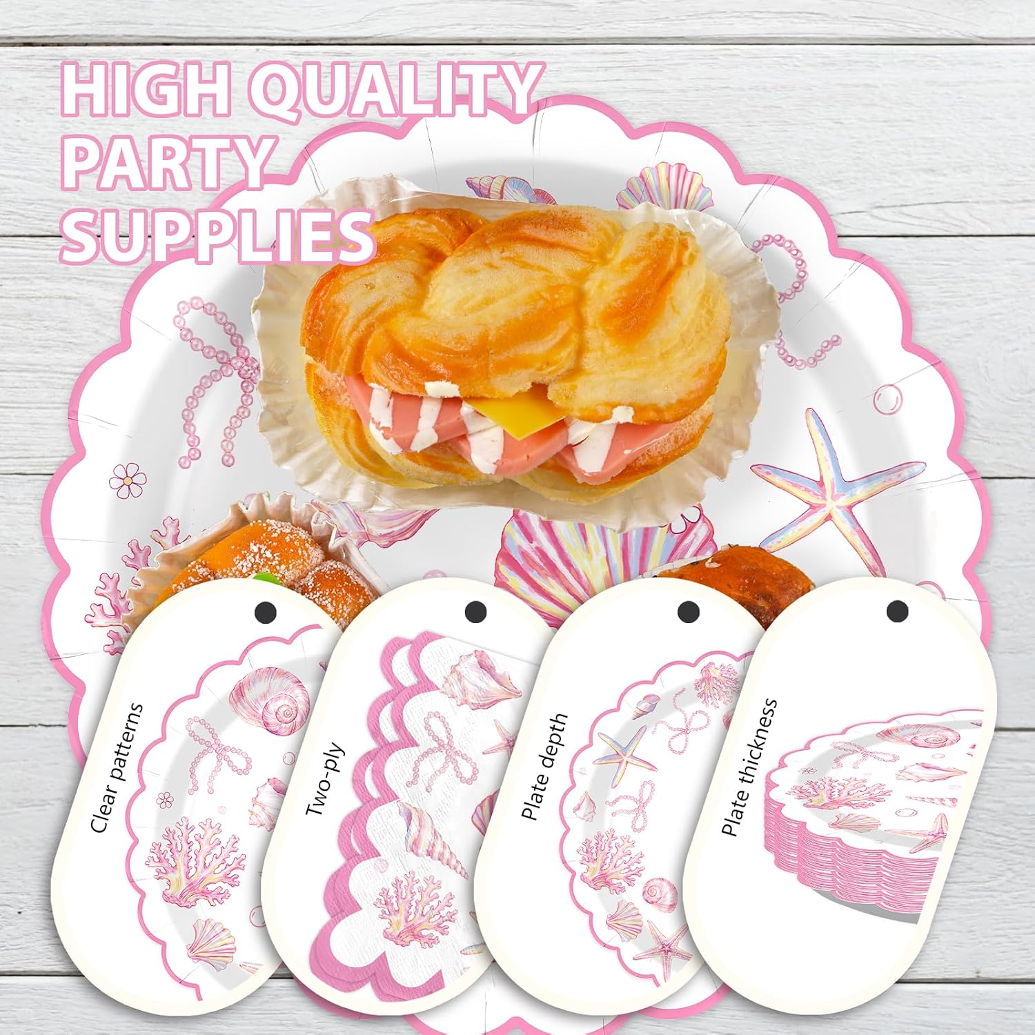 Stack of coastal beach themed plates and napkins