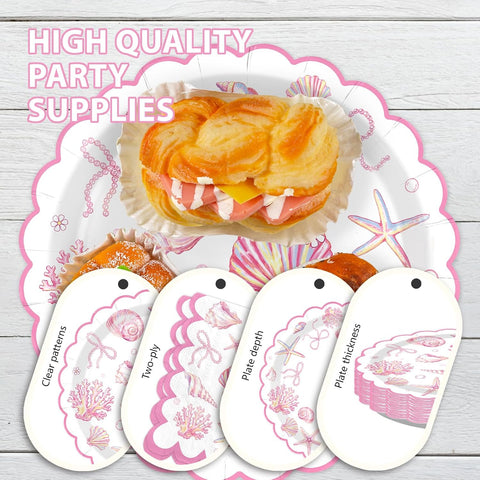 Stack of coastal beach themed plates and napkins