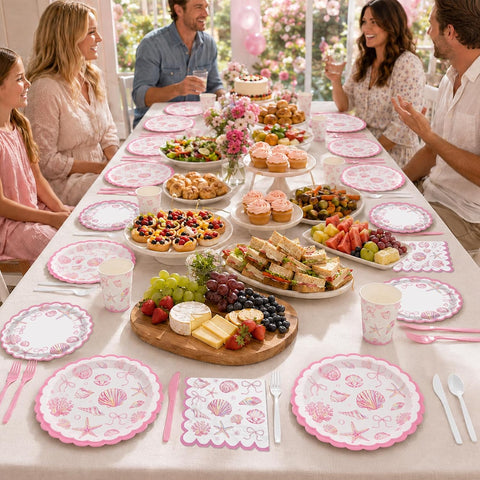 Under the sea wedding party scene with shell tableware