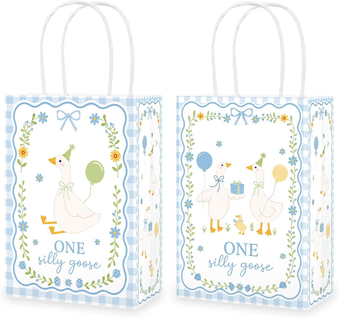 Grencian 16-piece One Silly Goose blue gingham goodie bags set for boys 1st birthday