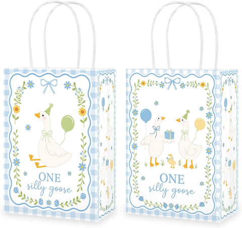 Grencian 16-piece One Silly Goose blue gingham goodie bags set for boys 1st birthday