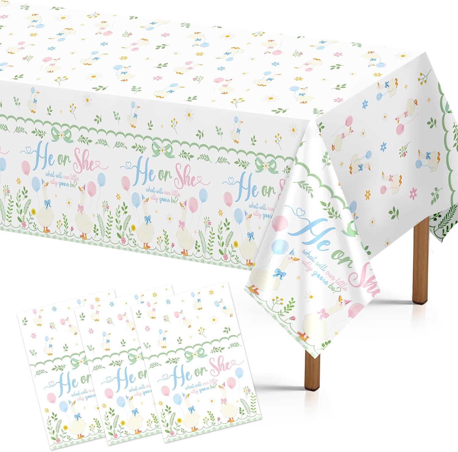 Grencian 3-piece silly goose gender reveal tablecloth set with He or She design