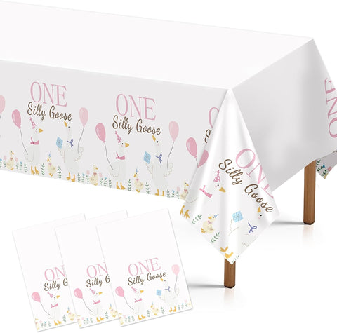 3Pcs One Silly Goose Tablecloth Pink Farm 1st - Grencian