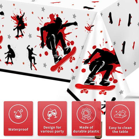 Close-up of skateboard plastic tablecloth with skate graphics