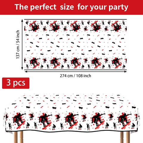 Flat lay of three skateboard tablecloths with sports design