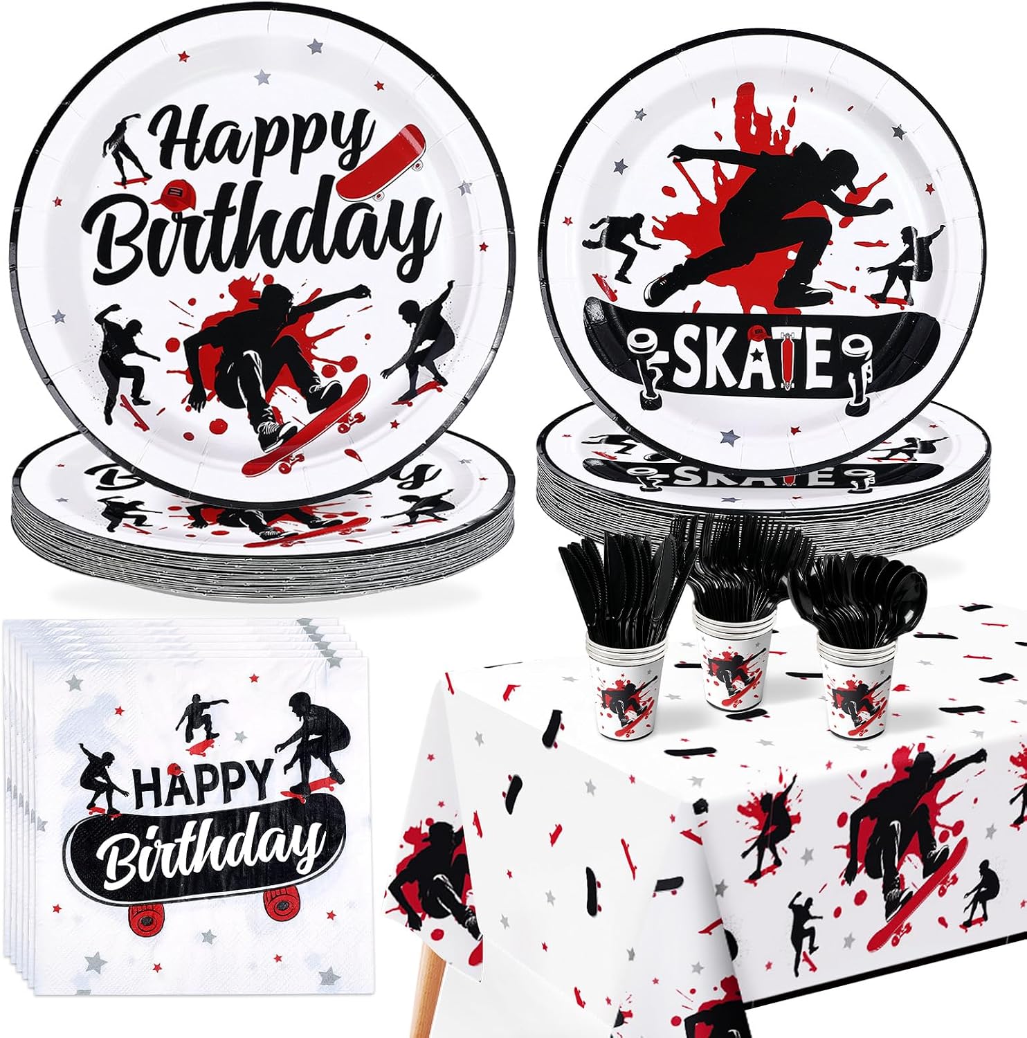170Pcs Skateboard Sports Birthday Party Supplies Serves 24 - Grencian