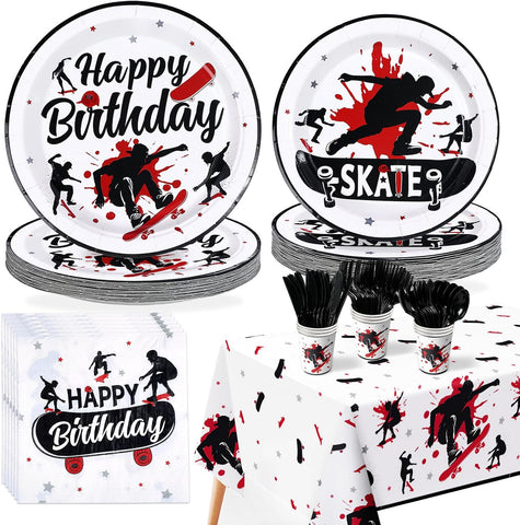 170Pcs Skateboard Sports Birthday Party Supplies Serves 24 - Grencian