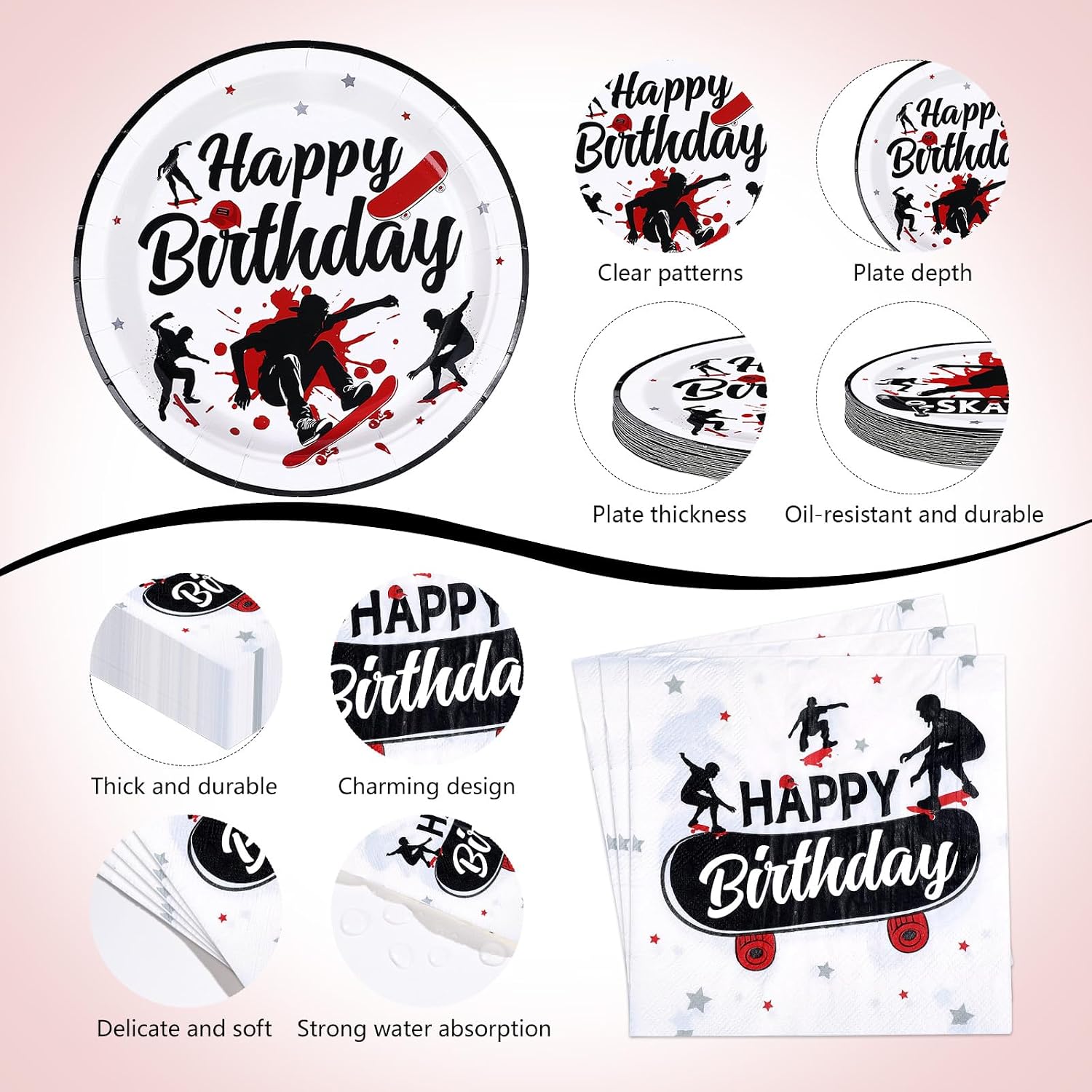 170Pcs Skateboard Sports Birthday Party Supplies Serves 24 - Grencian