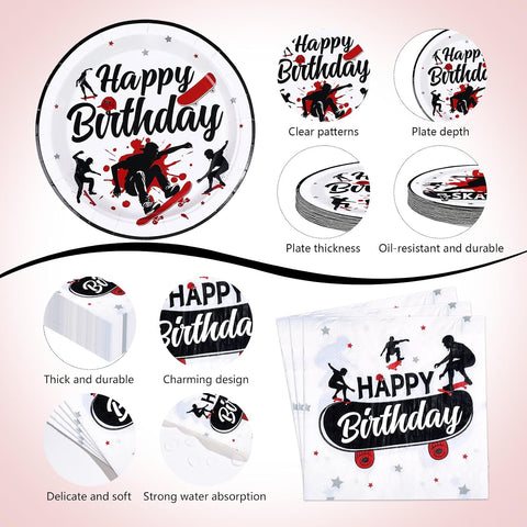 170Pcs Skateboard Sports Birthday Party Supplies Serves 24 - Grencian