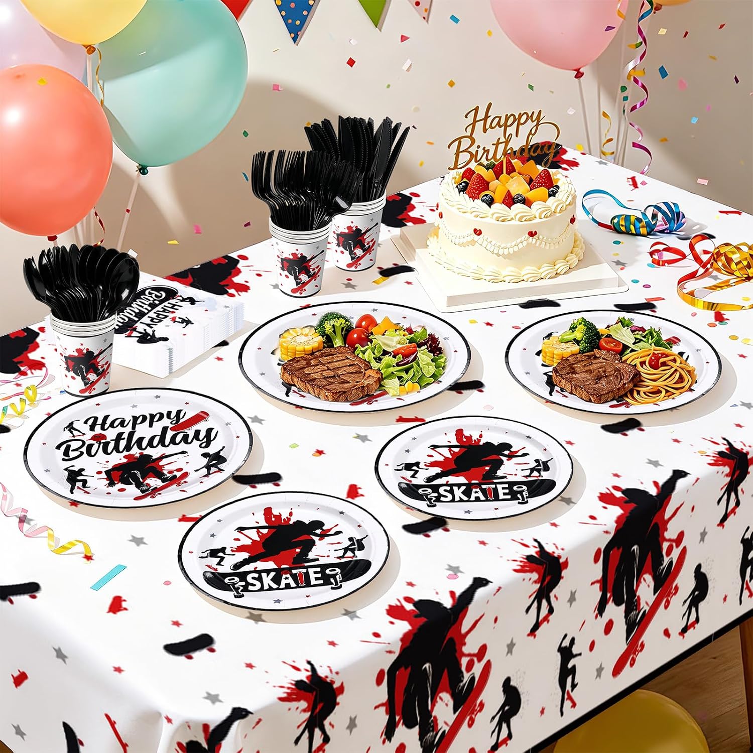 170Pcs Skateboard Sports Birthday Party Supplies Serves 24 - Grencian