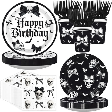 250Pcs Halloween Skeleton Goth Party Supplies Serves 50 - Grencian