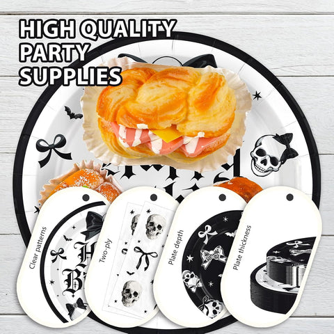 250Pcs Halloween Skeleton Goth Party Supplies Serves 50 - Grencian
