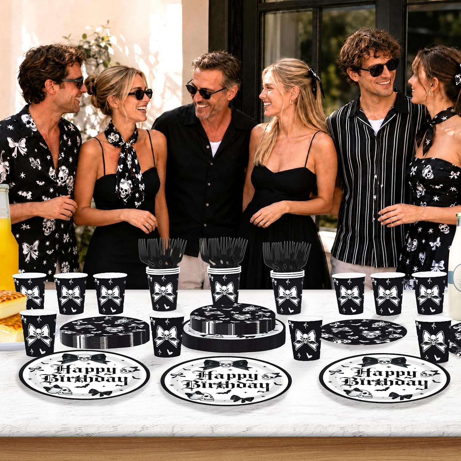 250Pcs Halloween Skeleton Goth Party Supplies Serves 50 - Grencian