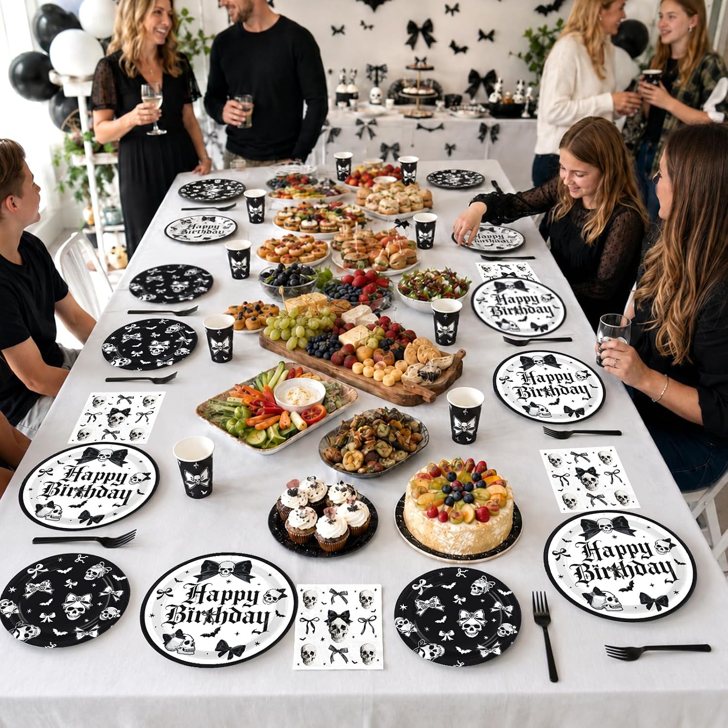 250Pcs Halloween Skeleton Goth Party Supplies Serves 50 - Grencian