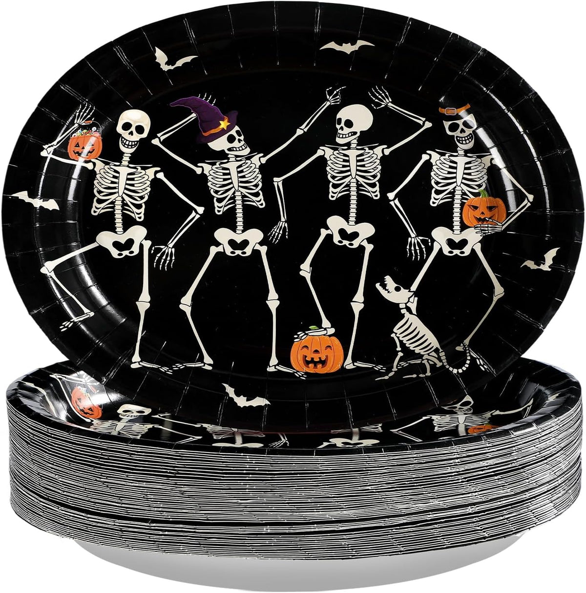 Grencian 50Pcs Halloween Oval Paper Plates 12x10 Inch