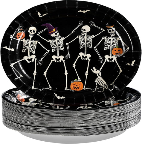 Grencian 50Pcs Halloween Oval Paper Plates 12x10 Inch
