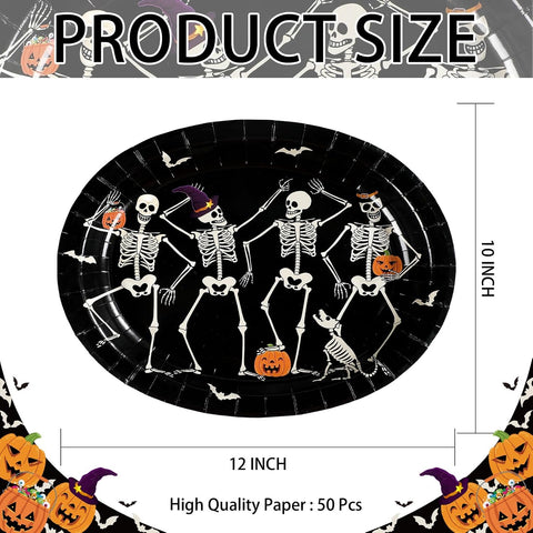 Full 50 piece dancing skeleton oval plate set