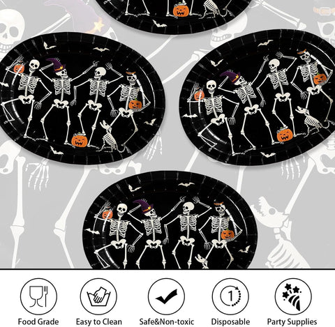 Close up of the four dancing skeleton designs