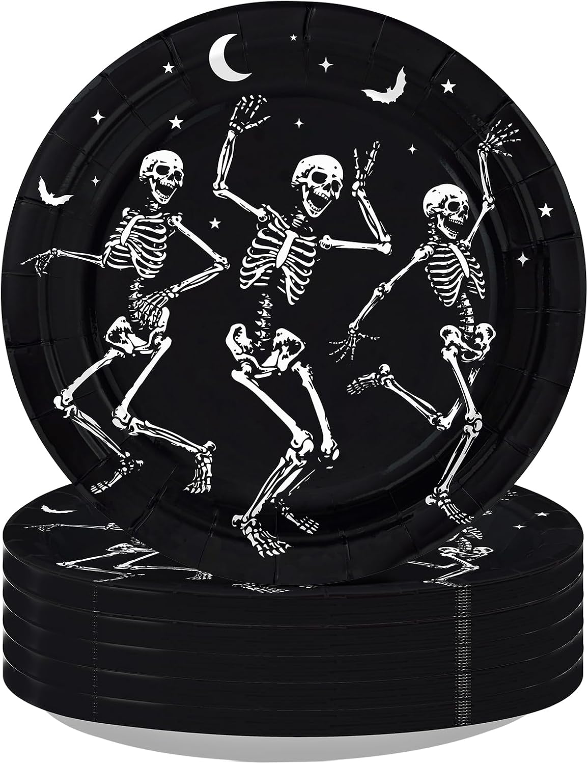 50Pcs Halloween Skeleton Paper Plates 10 Inch Gothic - Grencian