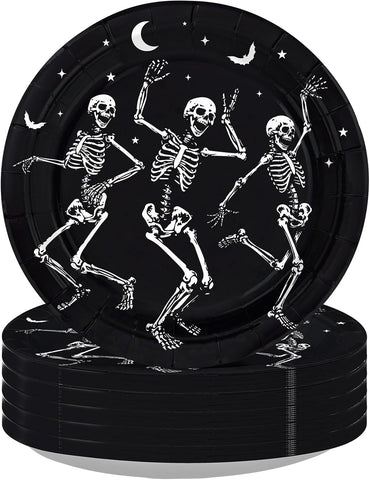 50Pcs Halloween Skeleton Paper Plates 10 Inch Gothic - Grencian