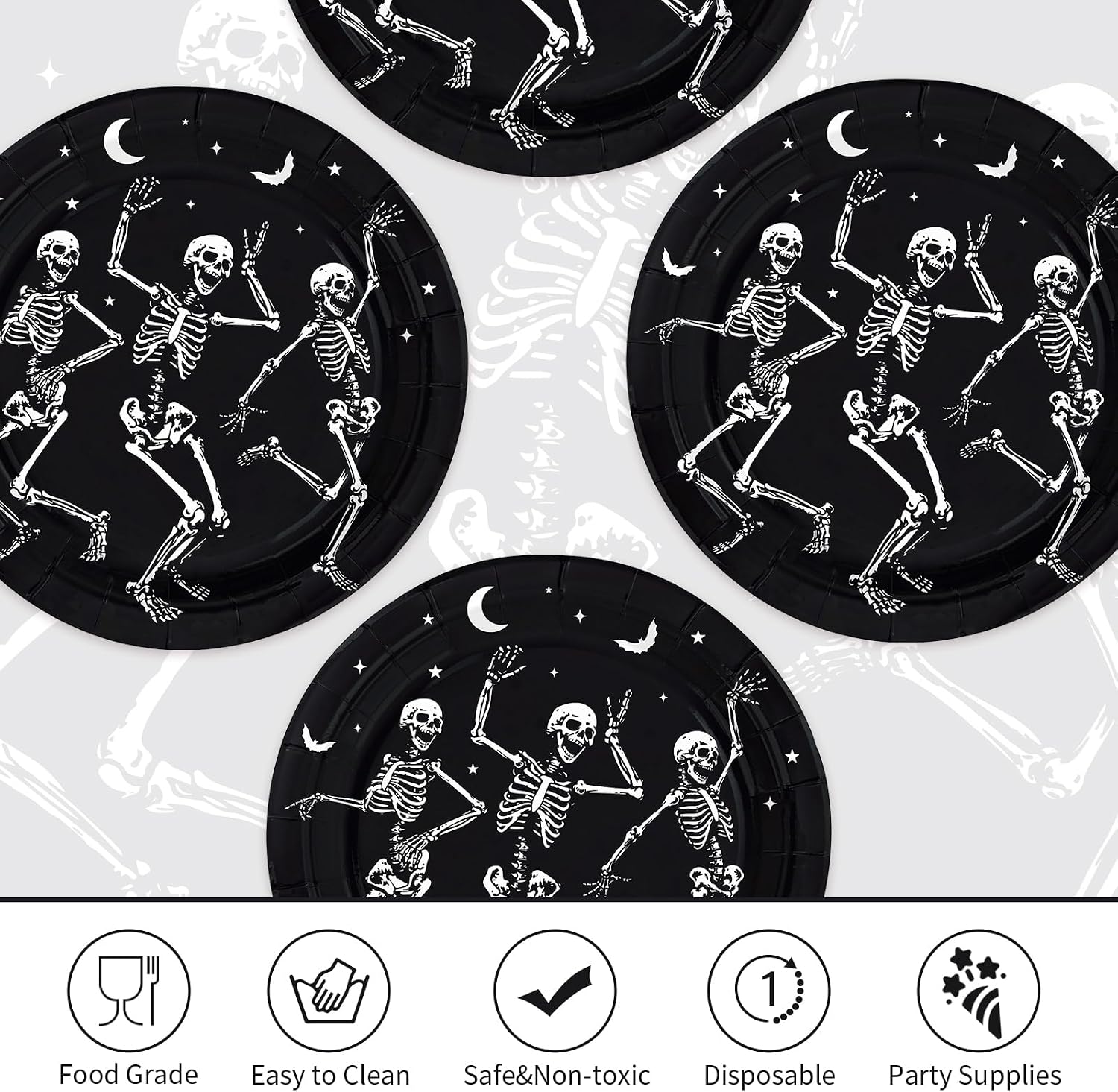 50Pcs Halloween Skeleton Paper Plates 10 Inch Gothic - Grencian