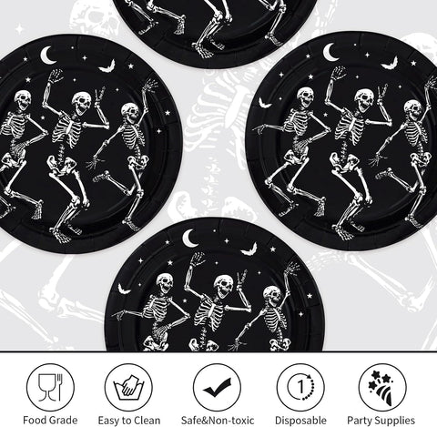 50Pcs Halloween Skeleton Paper Plates 10 Inch Gothic - Grencian