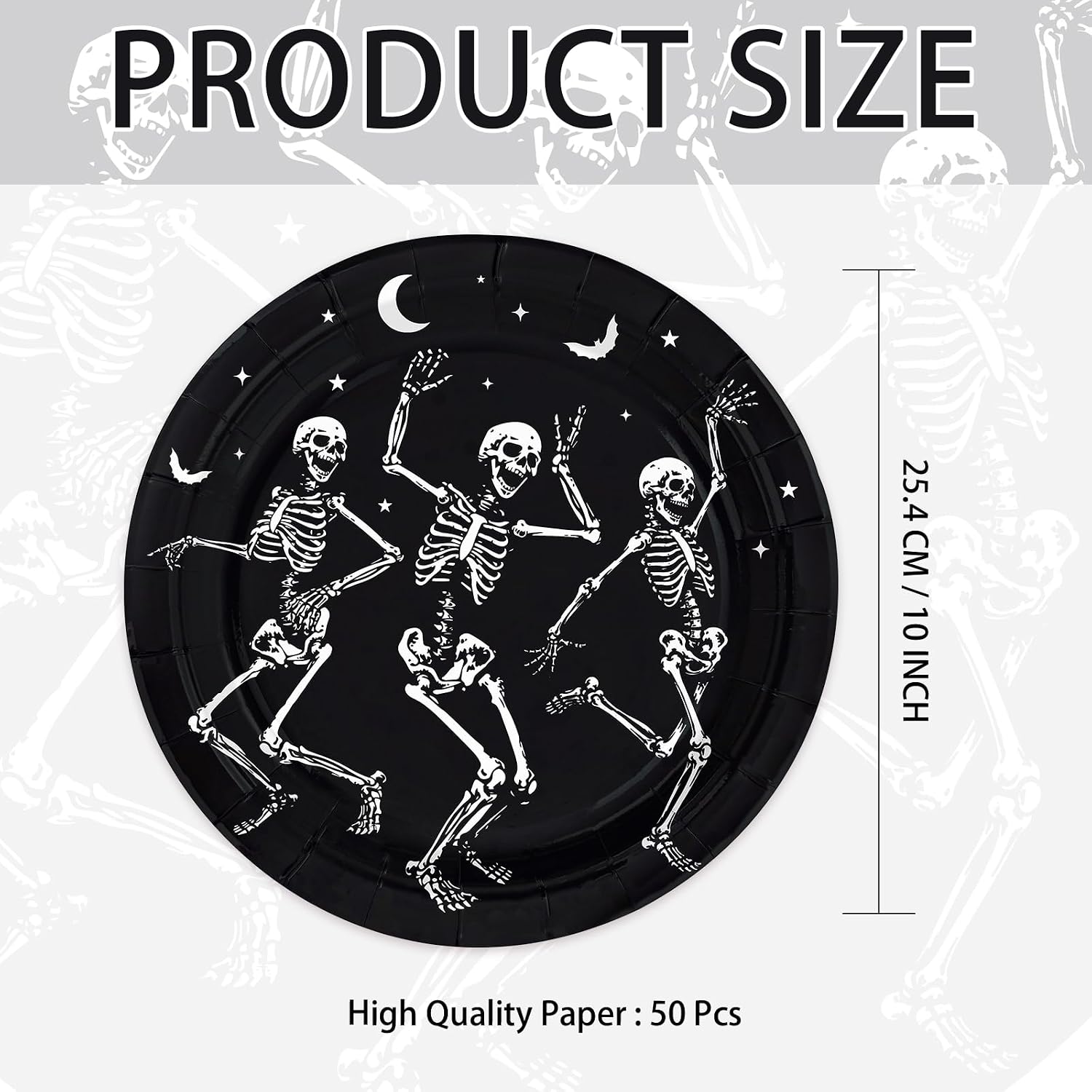 50Pcs Halloween Skeleton Paper Plates 10 Inch Gothic - Grencian