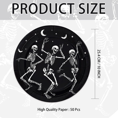 50Pcs Halloween Skeleton Paper Plates 10 Inch Gothic - Grencian