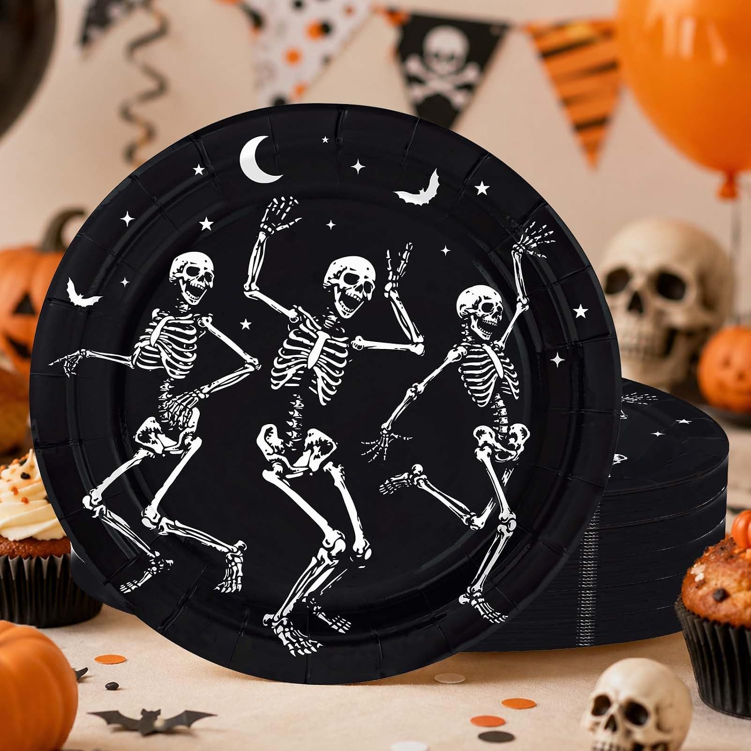 50Pcs Halloween Skeleton Paper Plates 10 Inch Gothic - Grencian