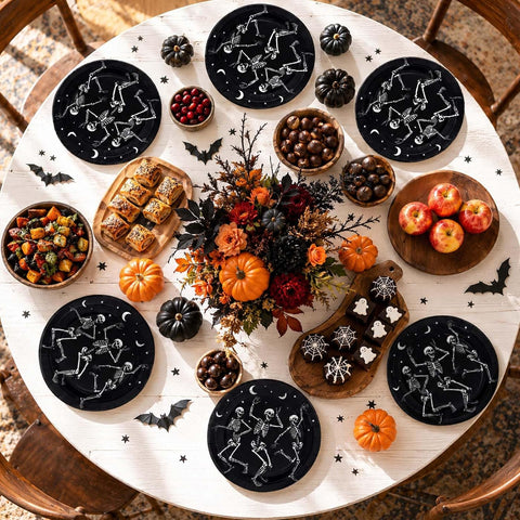 50Pcs Halloween Skeleton Paper Plates 10 Inch Gothic - Grencian