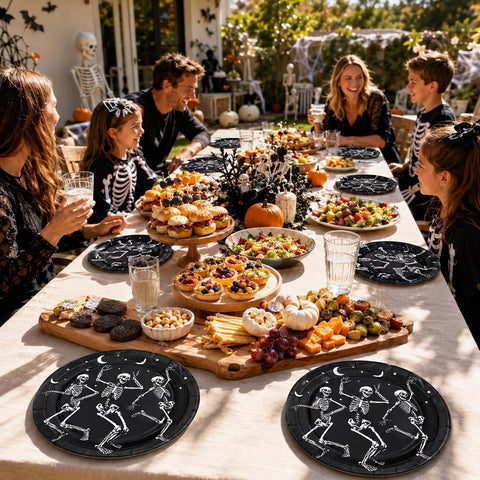 50Pcs Halloween Skeleton Paper Plates 10 Inch Gothic - Grencian