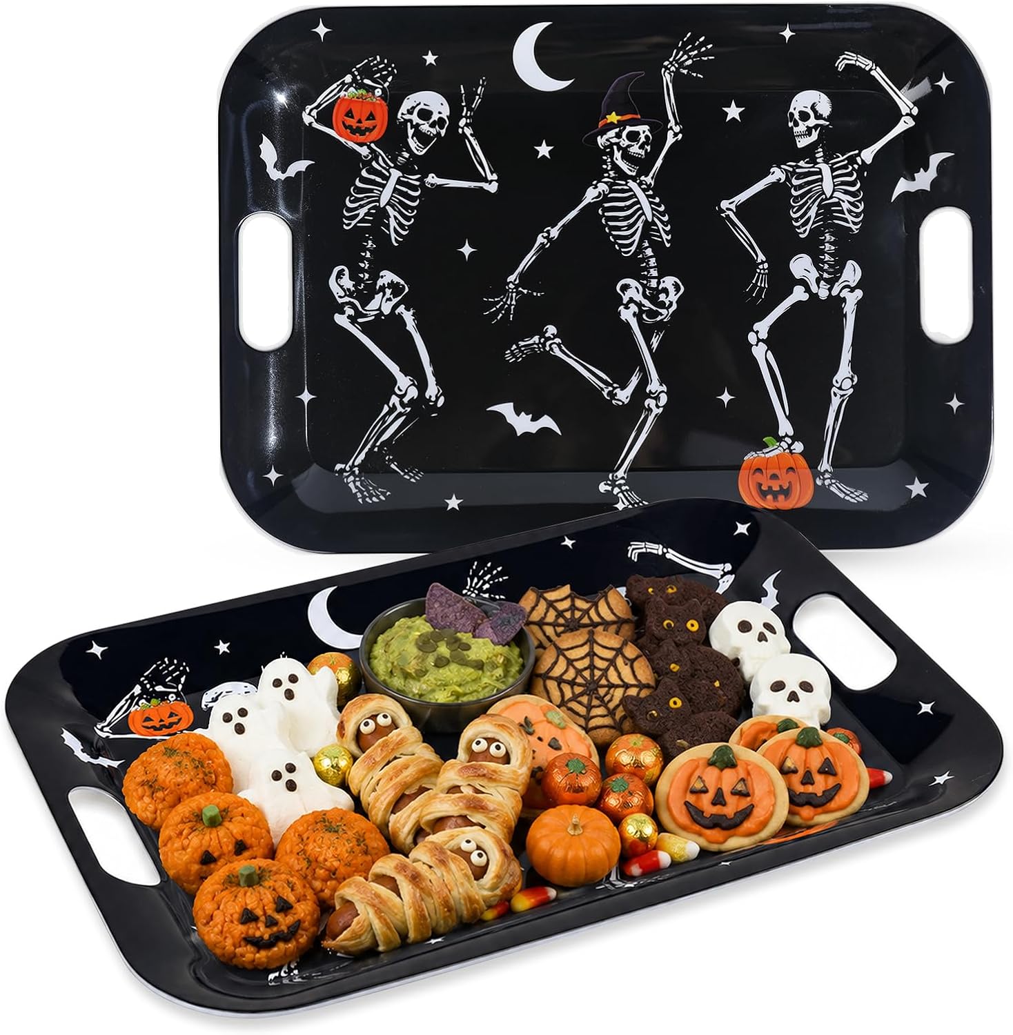 Grencian 2Pcs Halloween Skeleton Melamine Serving Trays 16 Inch