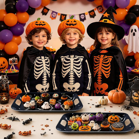 Gothic Halloween table styled with the trays