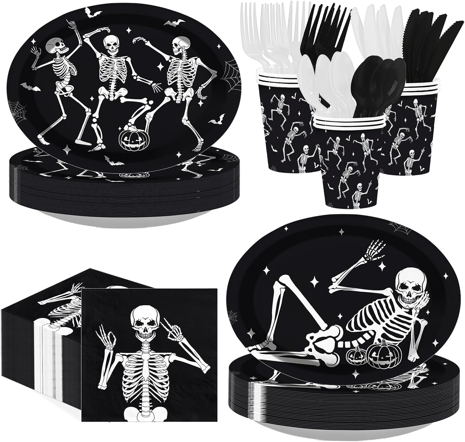 Grencian 300Pcs Halloween dancing skeleton tableware set