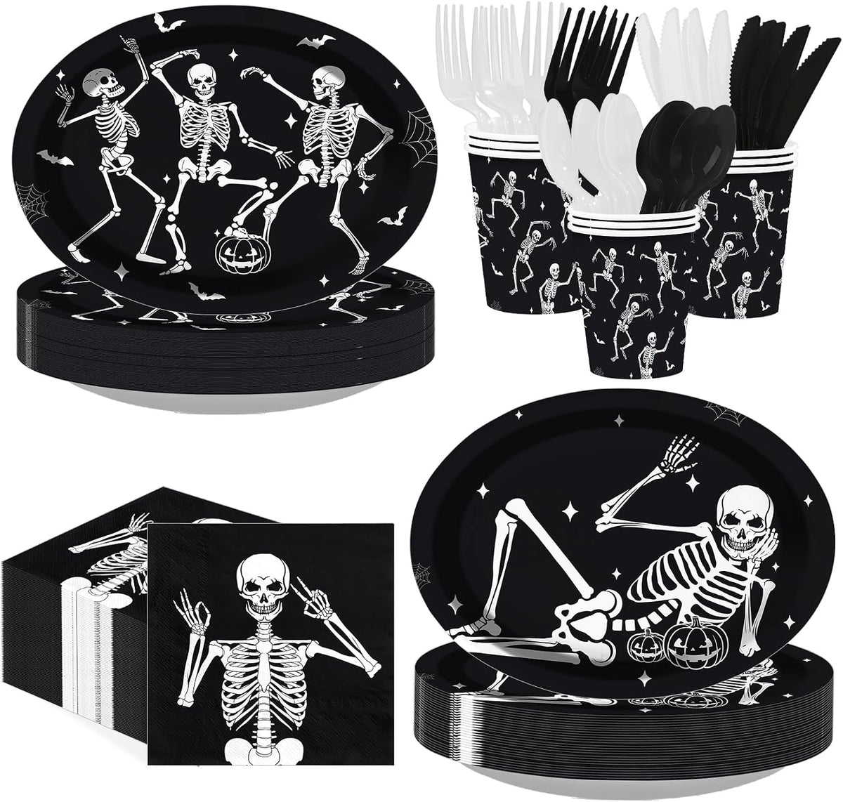Grencian 300Pcs Halloween dancing skeleton tableware set