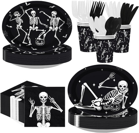 Grencian 300Pcs Halloween dancing skeleton tableware set
