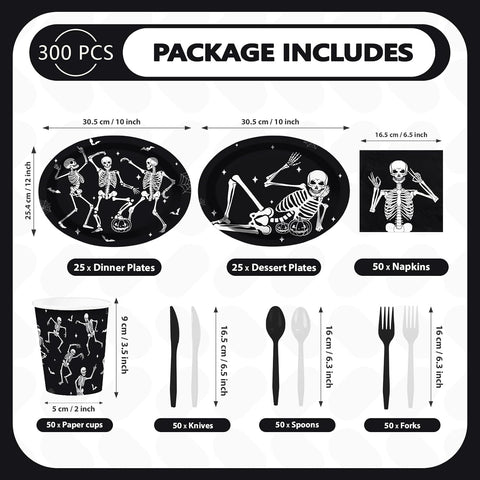 Package contents of the 300Pcs dancing skeleton party set