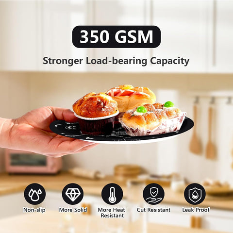 350 GSM heavy duty black skeleton oval plates holding food